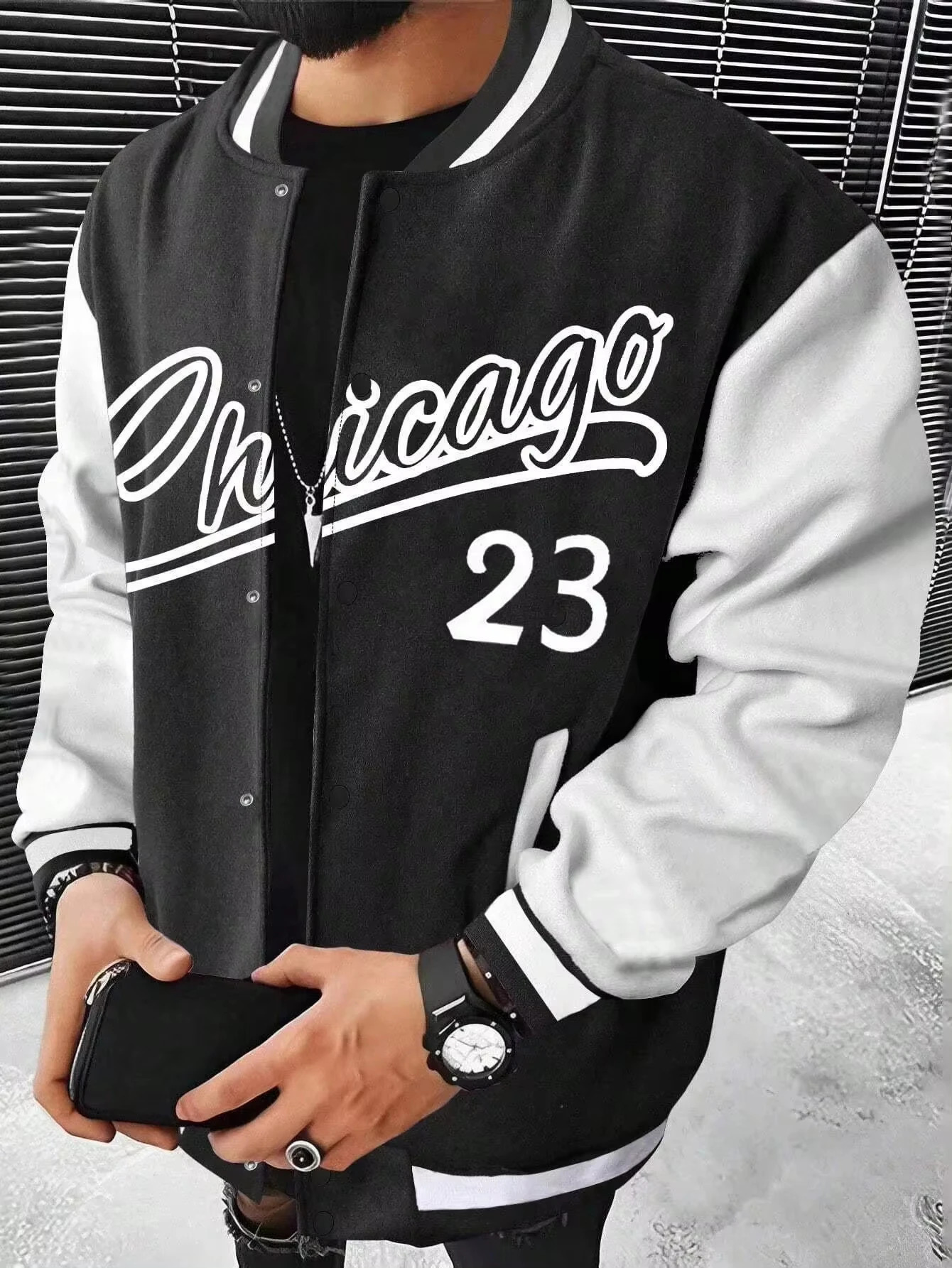 Manfinity Mens Letter Print Color-block Baseball Jacket Motorcycle Jacket Streetwear Leather Jacket Men 250219