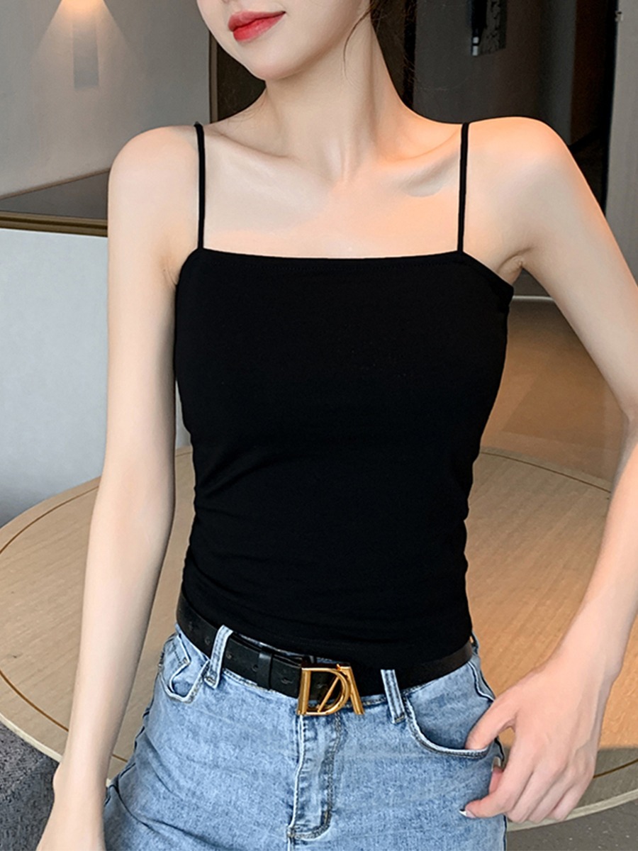 New small suspender vest women's inner spring French chic with chest pad black with suit back pure cotton bottoming top