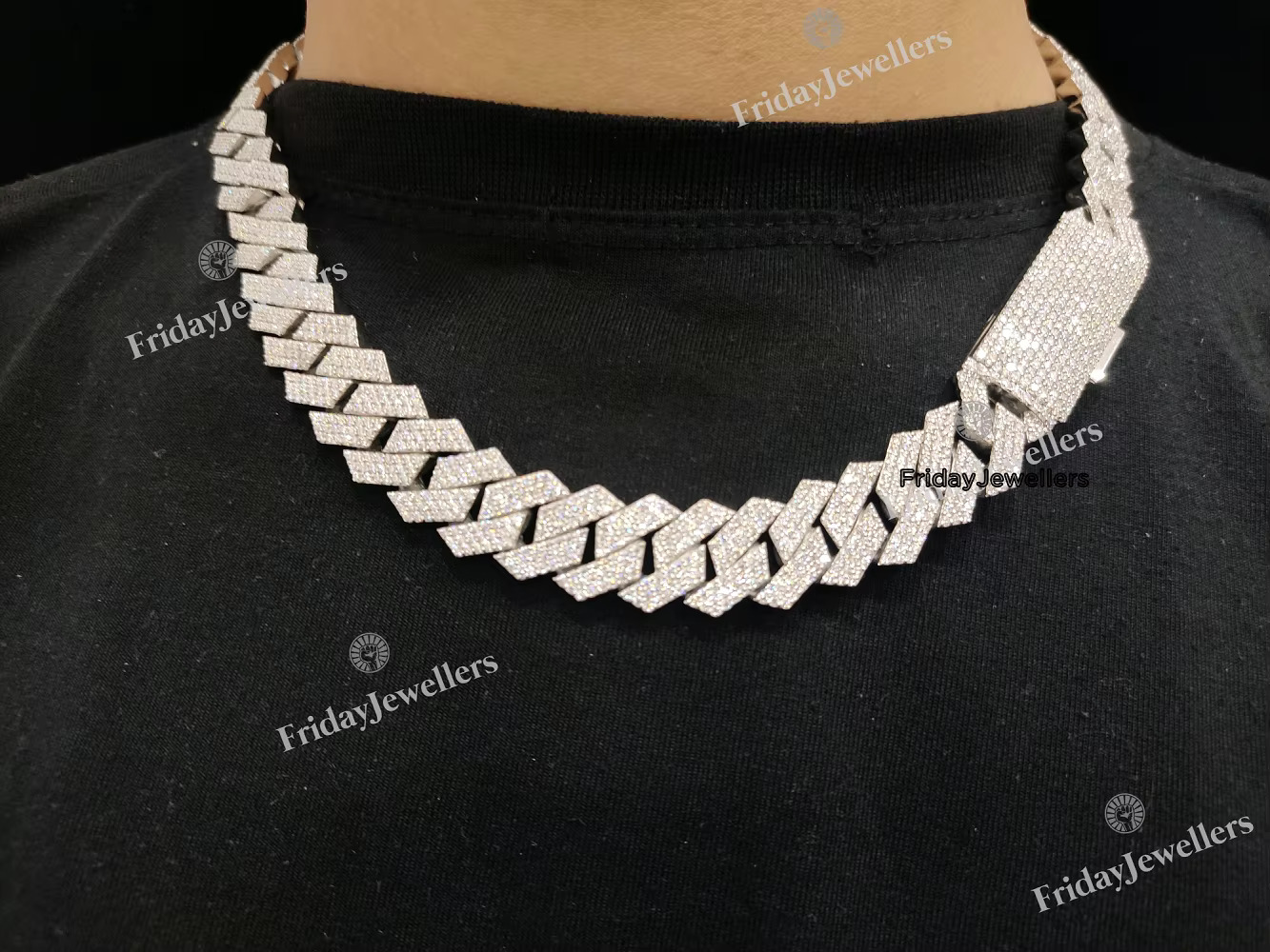 Unique Collection 14MM VVS Hand Set Micro Setting Moissanite Dia Cuban Chain for Boys Gifting Use From India