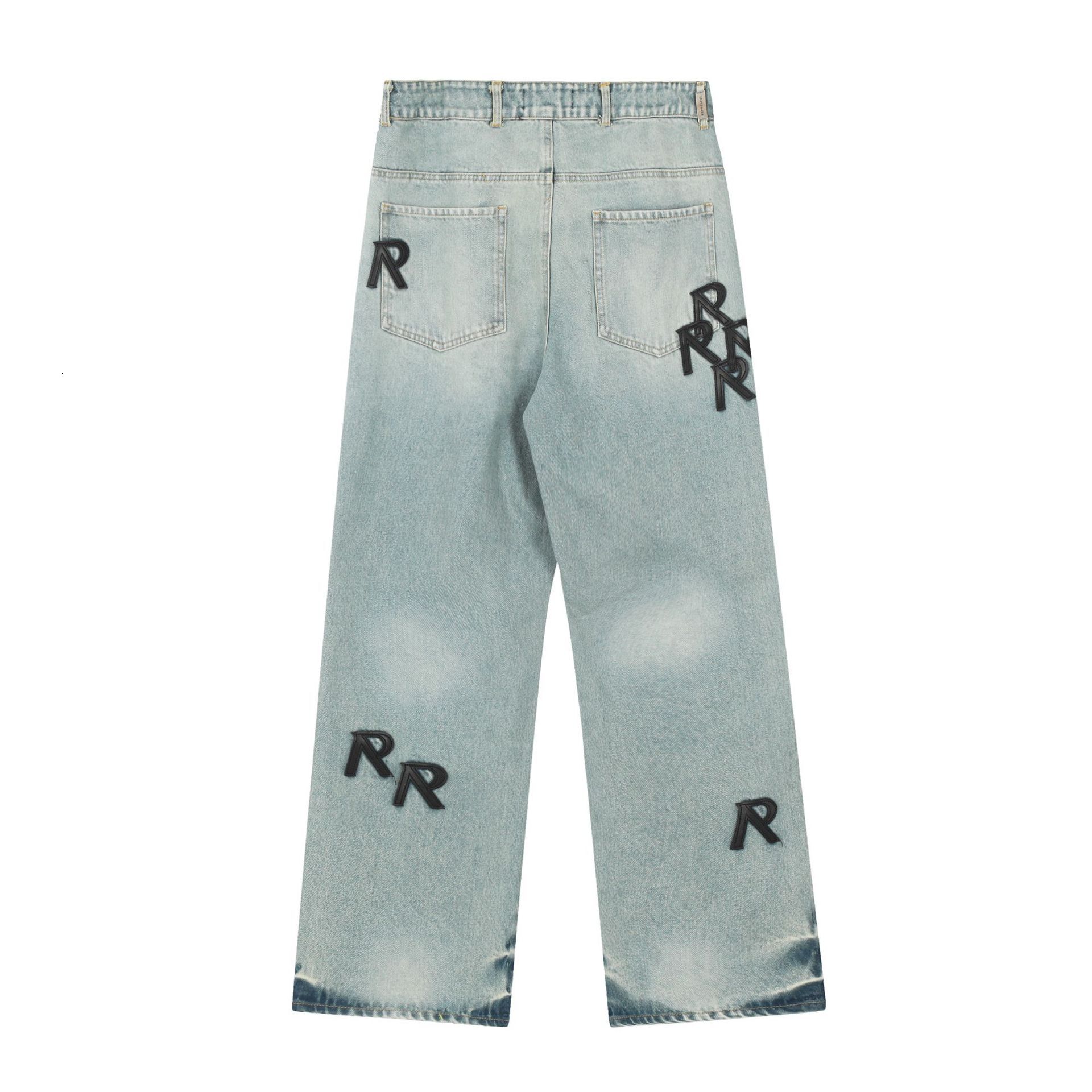 Trendy Brand REPRESEN Letter R, Leather Covered Straight Leg Casual Denim Pants, Men's And Women's High Street Jeans