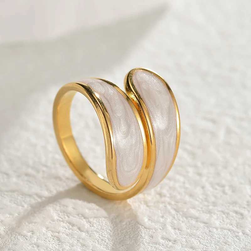 Letdiffery Retro Gold Color Double Oil Drip Open Rings Stainless Steel For Wen Luxury Irregar Adjustable Ring Trendy Jewelry X250220