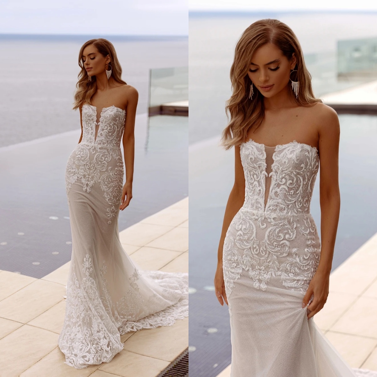 Simple Mermaid Wedding Dress Strapless Sleeveless Bridal Gowns Appliques Backless Sweep Train Dresses Custom Made vestidos de novia