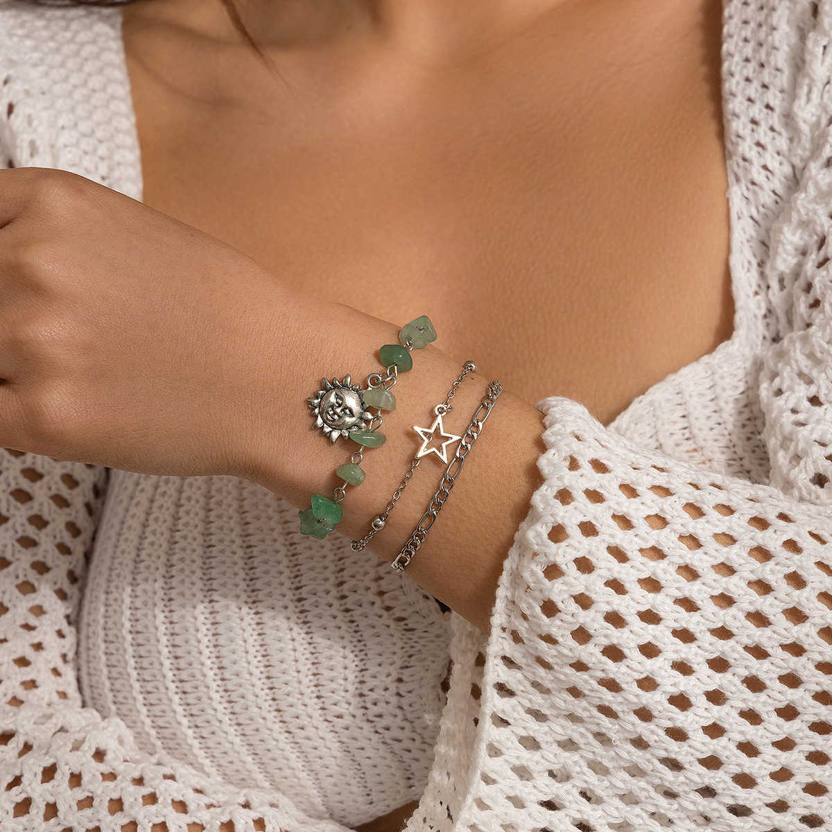 Charm Bracelets Ethnic Style Dragonfly Star Pendant Stone Bracelet Womens Multi Layer Chain Set Brelet H25220 4 EXU8