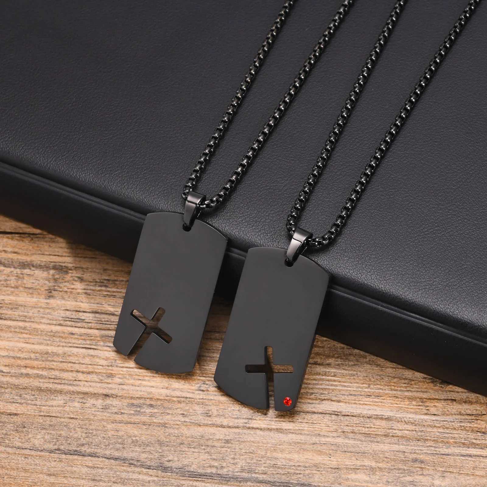 Vnox Mens Sidecross Dog Tag Necklaces Anti Allergy Stainl Steel Pendant Collar with Cubic Zirconia Free Box Chain 70cmXJ250219
