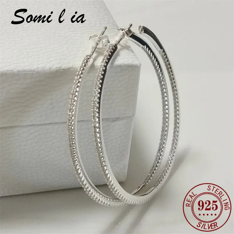 SOMILIA Fashion 925 Sterling Silver AA ZC 40-60MM Hoop Earrings Dangale Earrings For Women Party Fine Jewelry Ring Earrings 250219