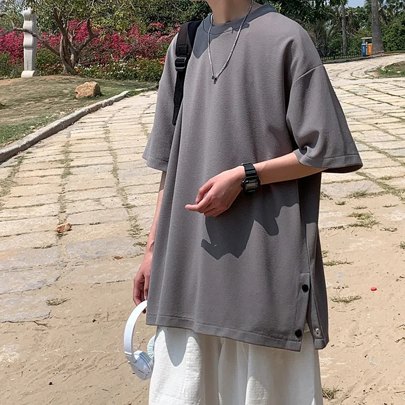 Plus Size 5XLM Mens Side Slit Tshirt Solid Color t shirt Men Women Causal Oneck Basic Male Oversized Tops 4 Colors 250213