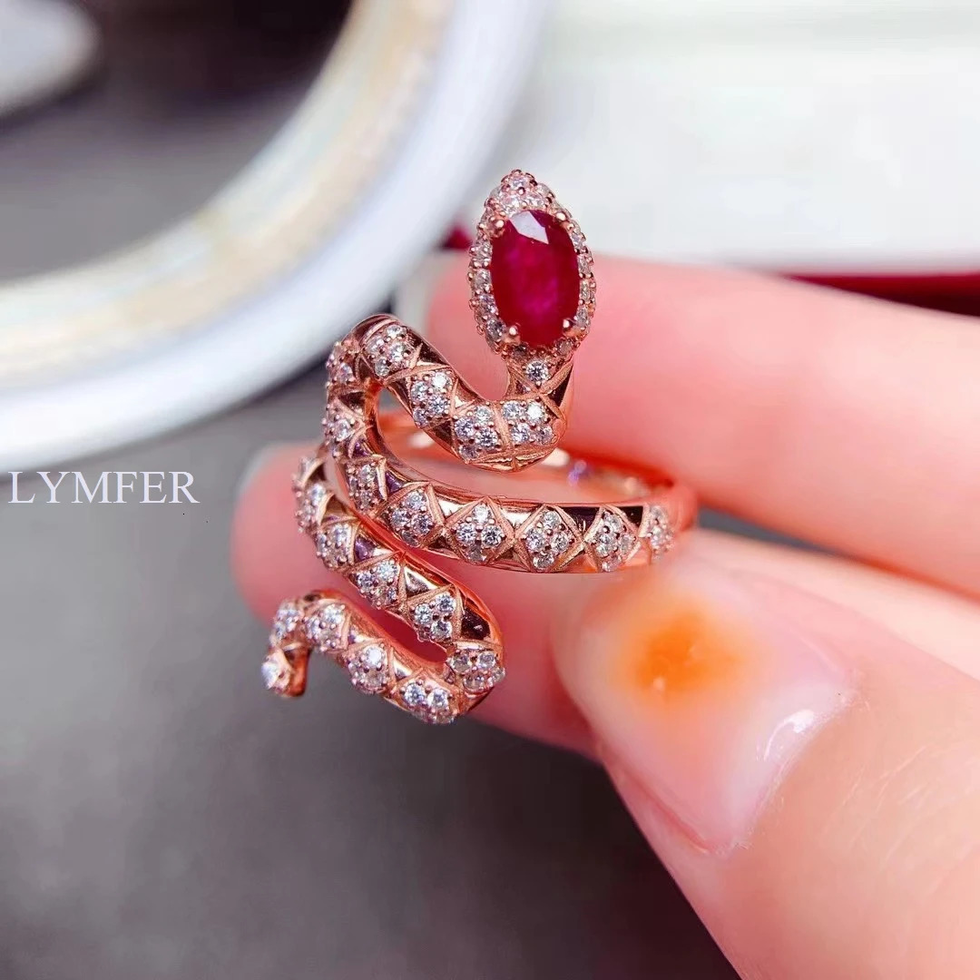 Snake ring natural ruby 925 Sterling Silver beautiful lady personality animal 250220