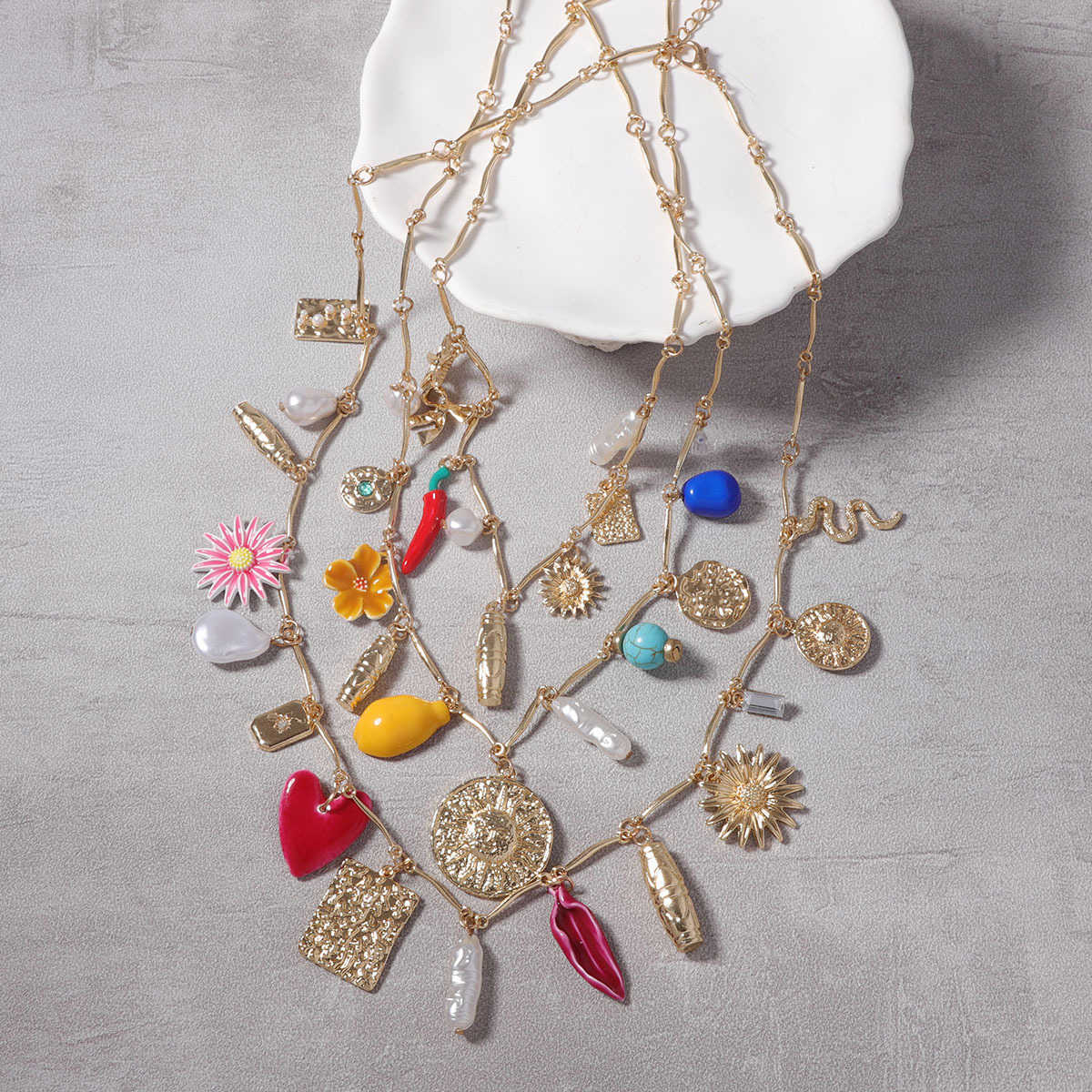 Pendant Necklaces ZA Bohemian fashion personality multi-layer stacked alloy sunflower snake versatile beach casual womens necklace H25219