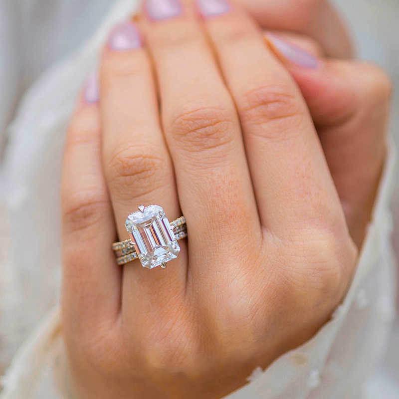 Luster Jewellery Emerald Cut 13*9.5mm 10/14/18k Engagement Hidden halo Moissanite Gold Designs for Girls Rings Wholesale Bulk