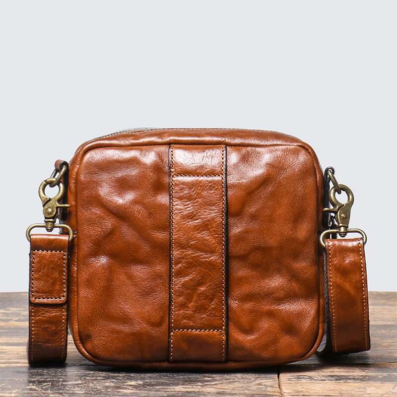 Vintage Casual Men's Head Layer Cowhide Leather Shoulder Handmade Original Horizontal Messenger Phone Bag LEATHFOCUS