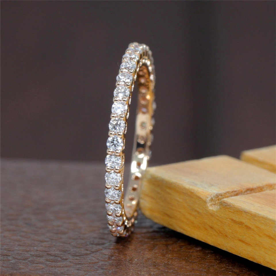 18K Real Gold 2.0mm Round Cut Lab Grown Diamond Eternity Band Ring Yellow Gold Full CVD HPHT Diamond Dainty Stackable Wedding Ring