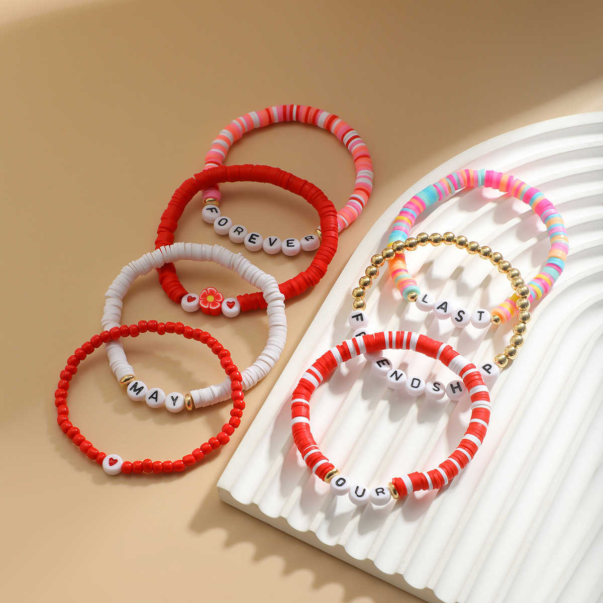 Charm Bracelets Accessories Bohemian style colorful soft ceramic elastic letter LOVE bead bracelet Brelet H25220
