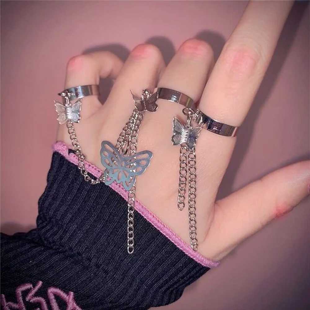 Personality Simple Mittens Chain Finger Rings for Wen Girls Gold Color Silver Color Charm Pendant Ring Jewelry Gift X250220