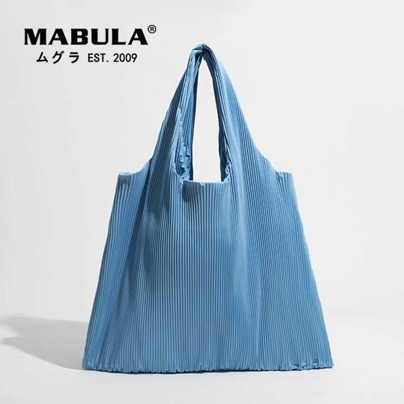 MABULA Large Capacity Pleated Tote Shopping Handbag Ruched Design Reusable Work Shoulder Bag Portable Women Summer Beach Purse Z250219