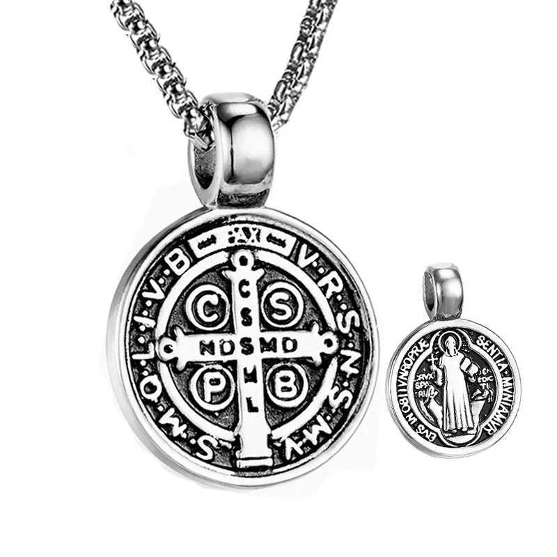 Stainl Steel Saint St. Benedict Collar Medal of San Benito Necklace Men Women Spiritual Virgin Mary Pendant Necklace For MenXJ250219