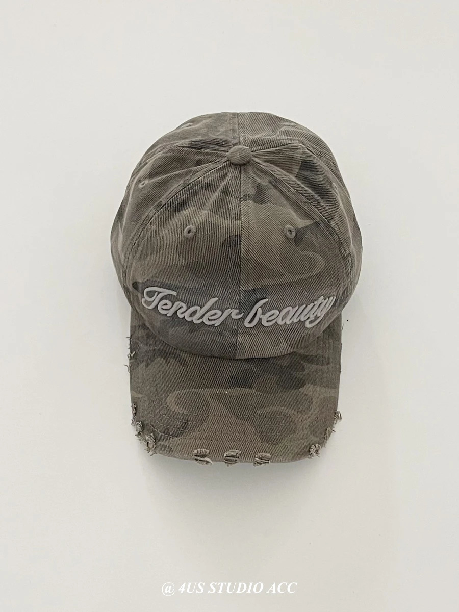 Korean style camouflage embroidered baseball cap womens street fashion soft top sun hat mens foot cap 250214