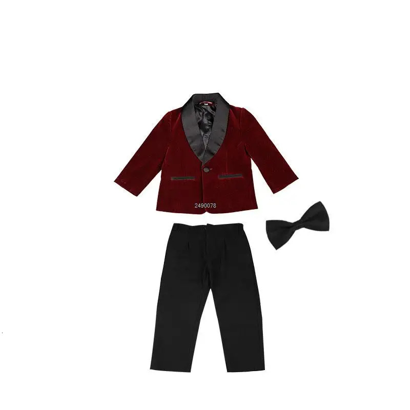 Gentleman Kids 1 Year Birthday Dress Baby Boys Velvet Jacket Pants Pograph Suit Children Wedding Performance Party Piano Wear 250219