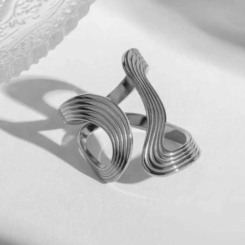 Stainless Steel Double Layered S-Shaped Open Rings Stylish Creative Minimalist Metal Statement Waterproof Jewelry for Wen X250220