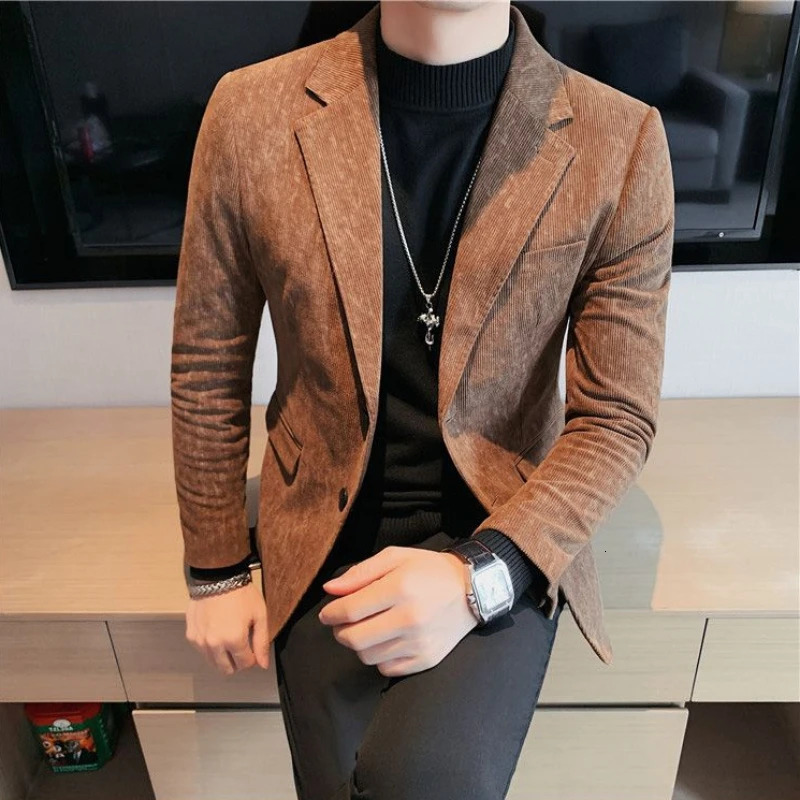 Business Male Corduroy Blazer Single Breasted Mens Suit Dress Jackets Trendy Casual Original Fashionable Vintage Coat 250220