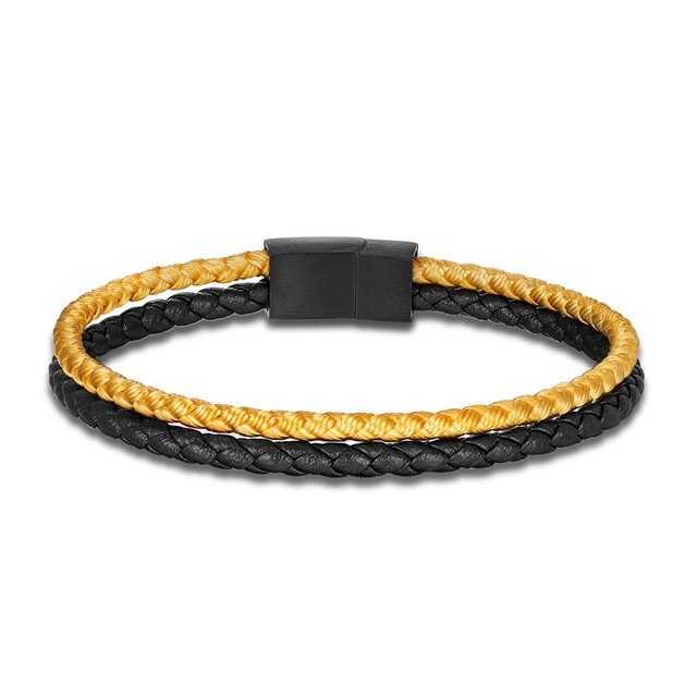 Charm Bracelets New Two tone Woven Bracelet Fashion Trendy Mens and Womens Stainless Steel Double layer Magnetic Buckle Leather Bracelet H25220