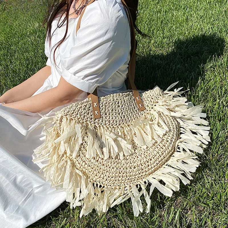 Bohemian Straw Bag Tassel Designer Rattan Shoulder Bags Large Capacity Casual Travel Handbags for Women Summer Beach Bags 2025 Z250219