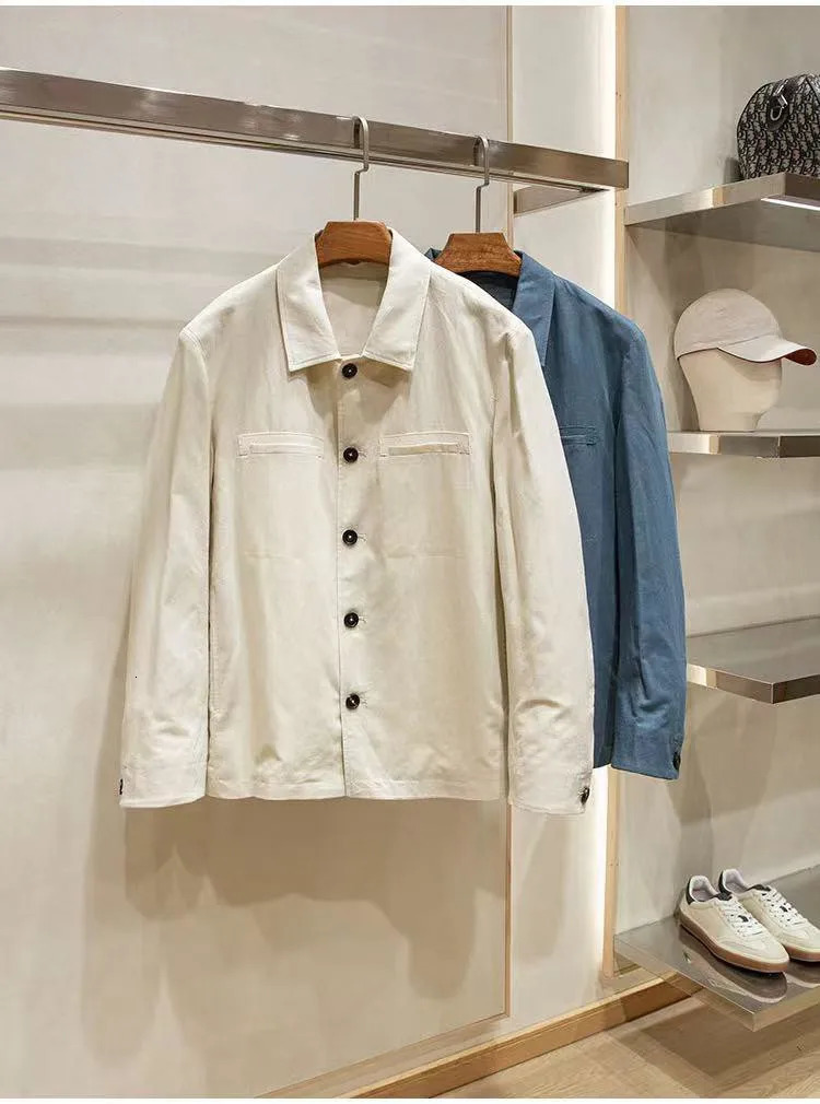 High end linen cotton blended spring mens thin casual lapel jacket 250210