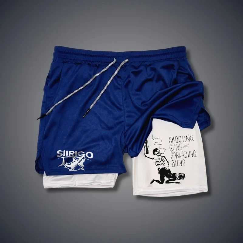 Mens fitness shorts breathable fast drying printed double-layer shorts summer sports and leisure training jogging shorts XS-3XL X250220