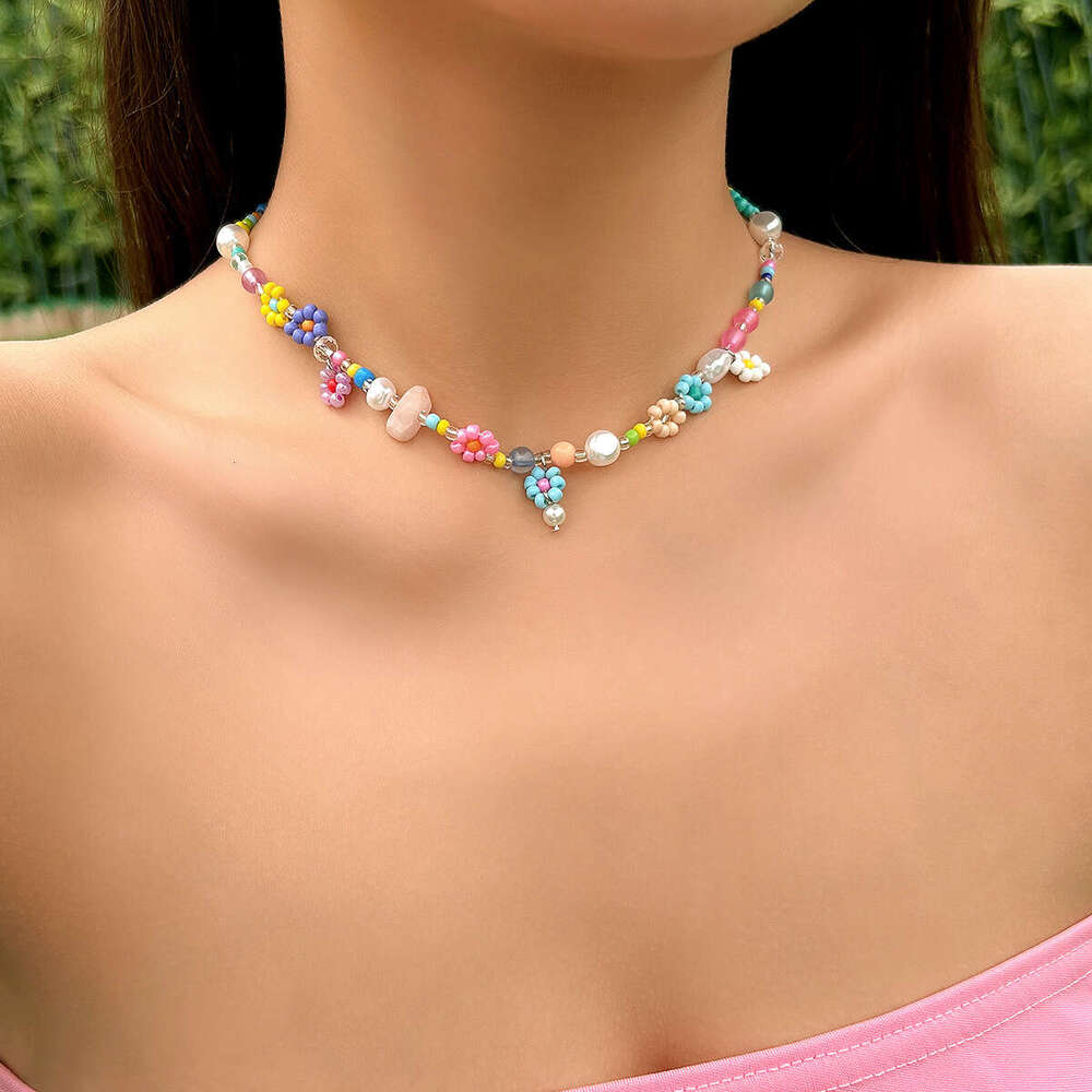 Jewelry Sweet Beaded Collar Chain wer Handmade Choker Rice Bead Necklace Versatile for Women