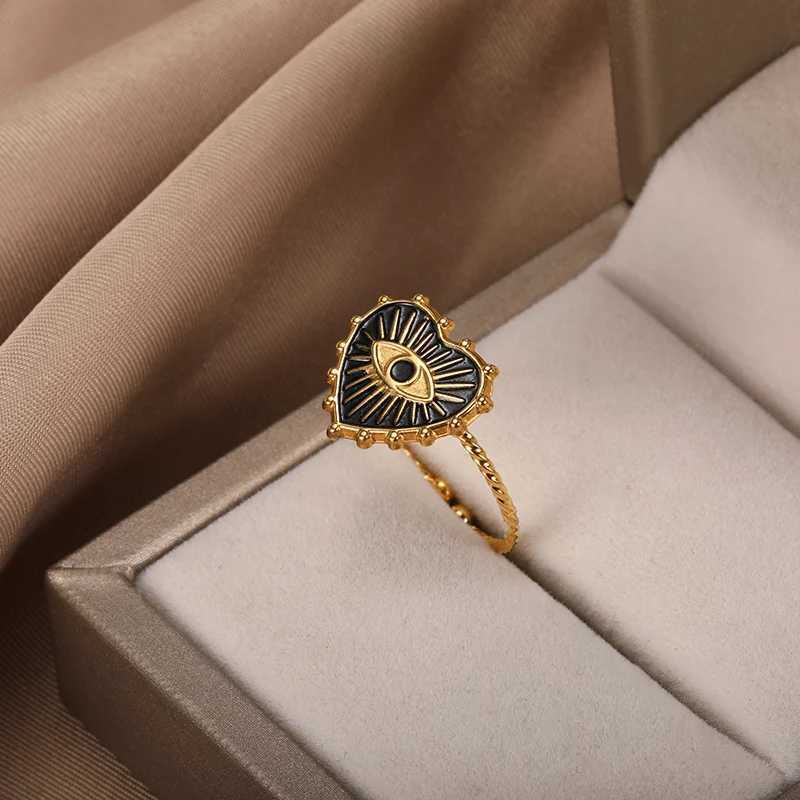 Turkish Evil Eye Rings for Wen Stainless Steel Gold Color Adjustable Ring Aesthetic Jewelry Gift rings woman X250220