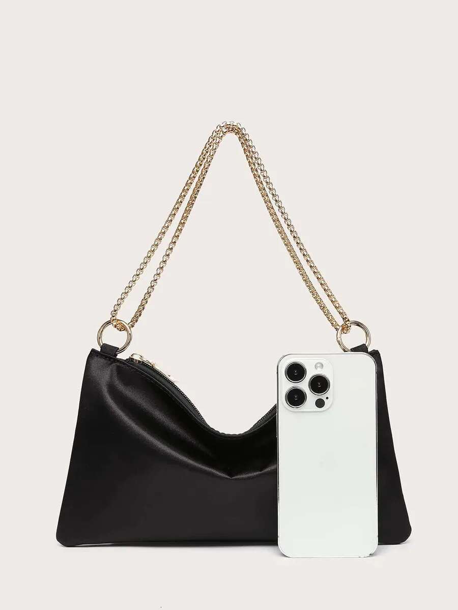 Elegant Solid Metal Chain Underarm Woman Evening Bags For Wedding And Night