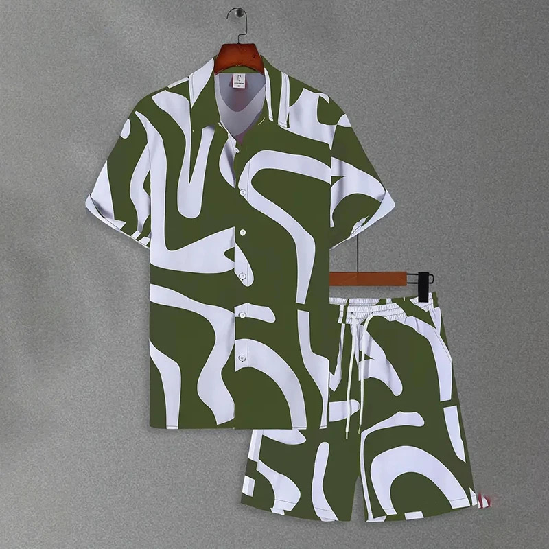 Mens Shirts Fashion Trend Short Sleeve Shorts 2 Piece Sportswear Summer Beach Casual Loose Tops Street Hip Hop Men Sets 250220