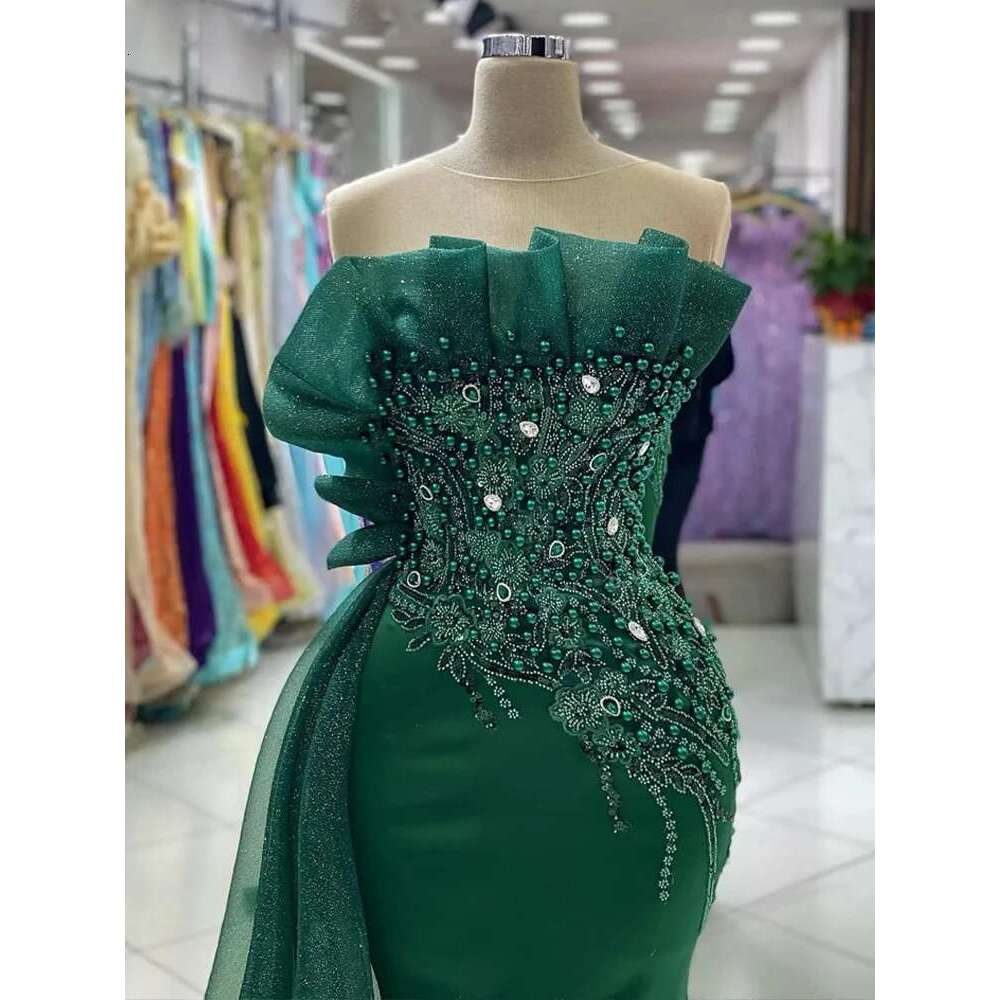 Green mermaid prom trimmed crystals appliques formal evening party be reception birthday engagement dress soiree robe