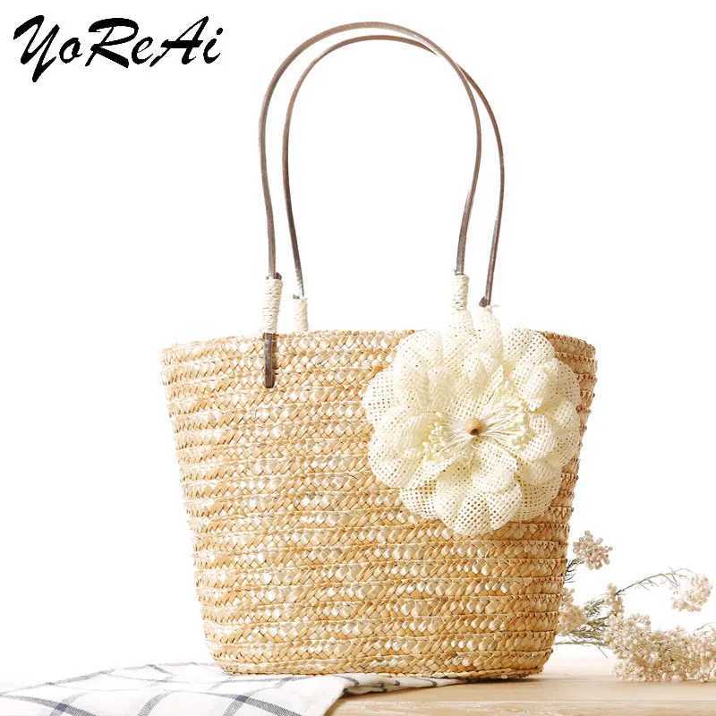 YoReAi Women Handbag Summer Beach Bag Rattan Woven Handmade Knitted Straw Large Capacity Totes Women Shoulder Bags Bohemia New Z250219
