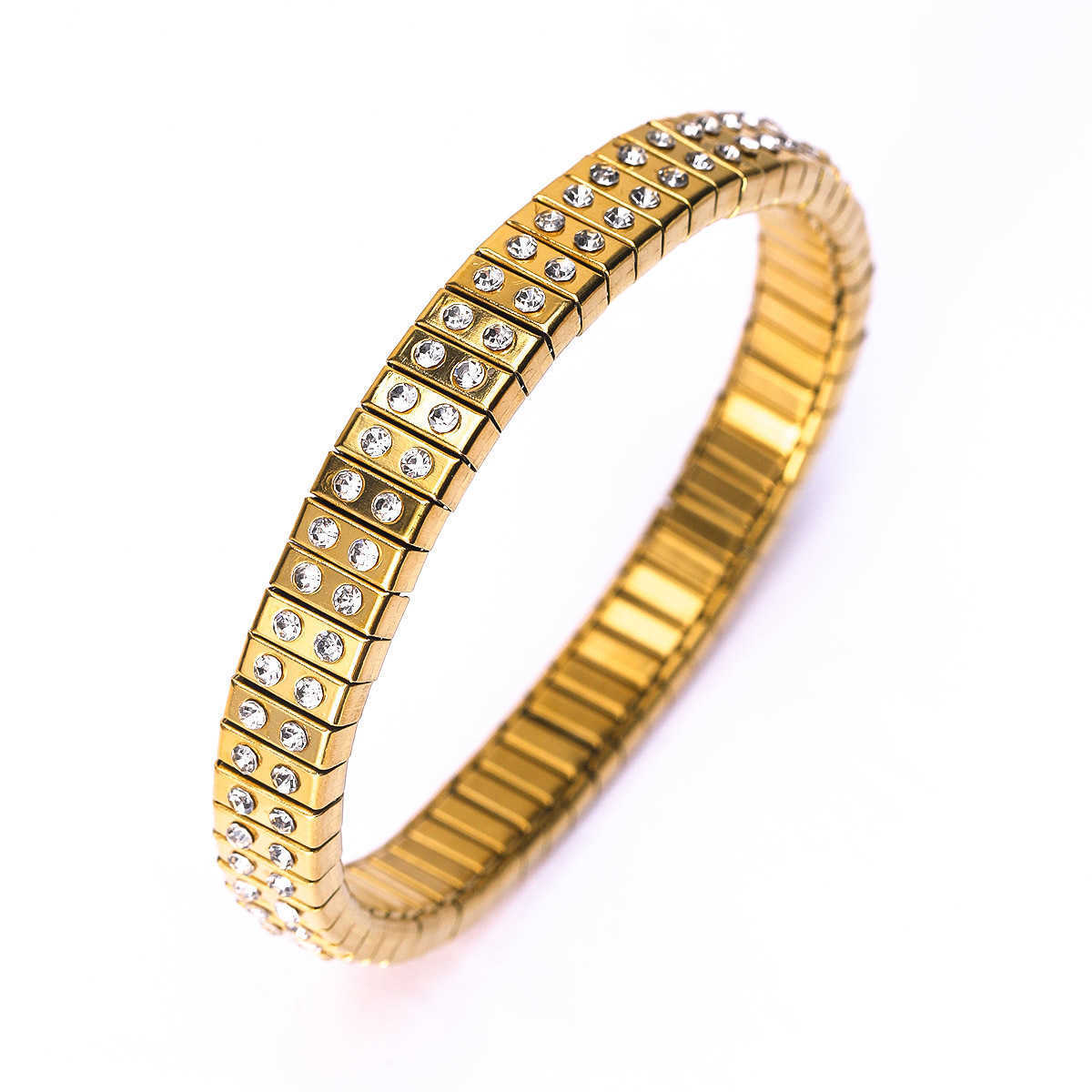 Charm Bracelets Summer girls stainless steel diamond studded elastic bracelet niche and high-end titanium steel non fading bracelet H25220