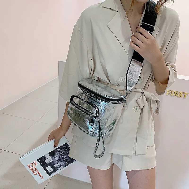 Glossy Wide strap Women shoulder bag designer crossbody bags for female Handbags silver bolsas feminina black Y250218