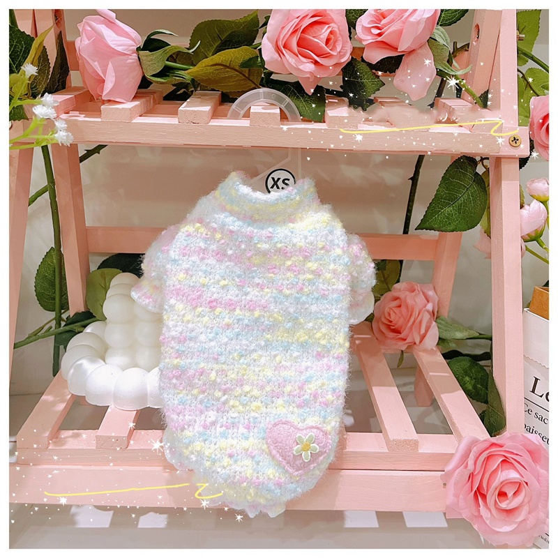 Small Cat Sweater with Candy Colored Plush Knit Fashionable Bubble Sleeve Cat Sweater Cold Weather Kitten Clothes for Ragdoll Cat, Sphinx Cat and Smal