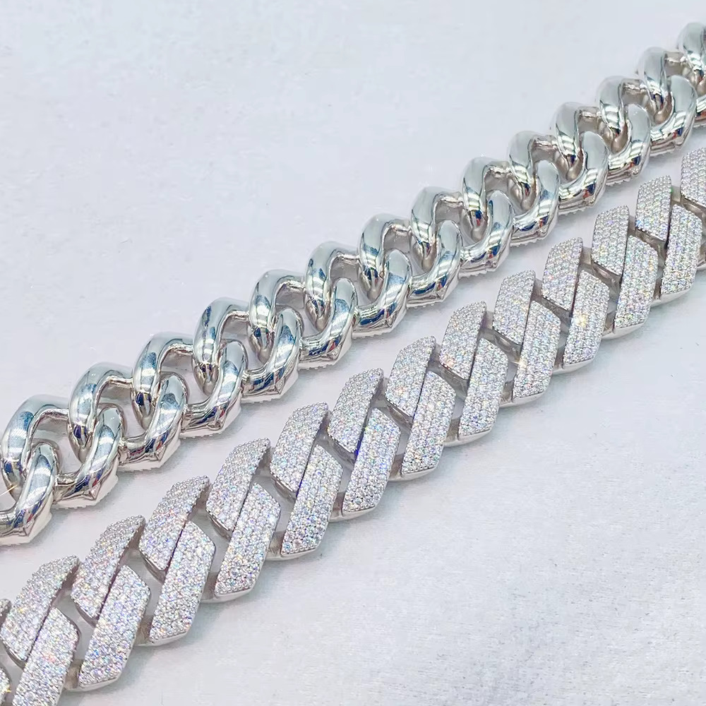 Hiphop Style Full Dia Iced Jewellery White Gold Plated Women Sterg Sier k Chain Necklace