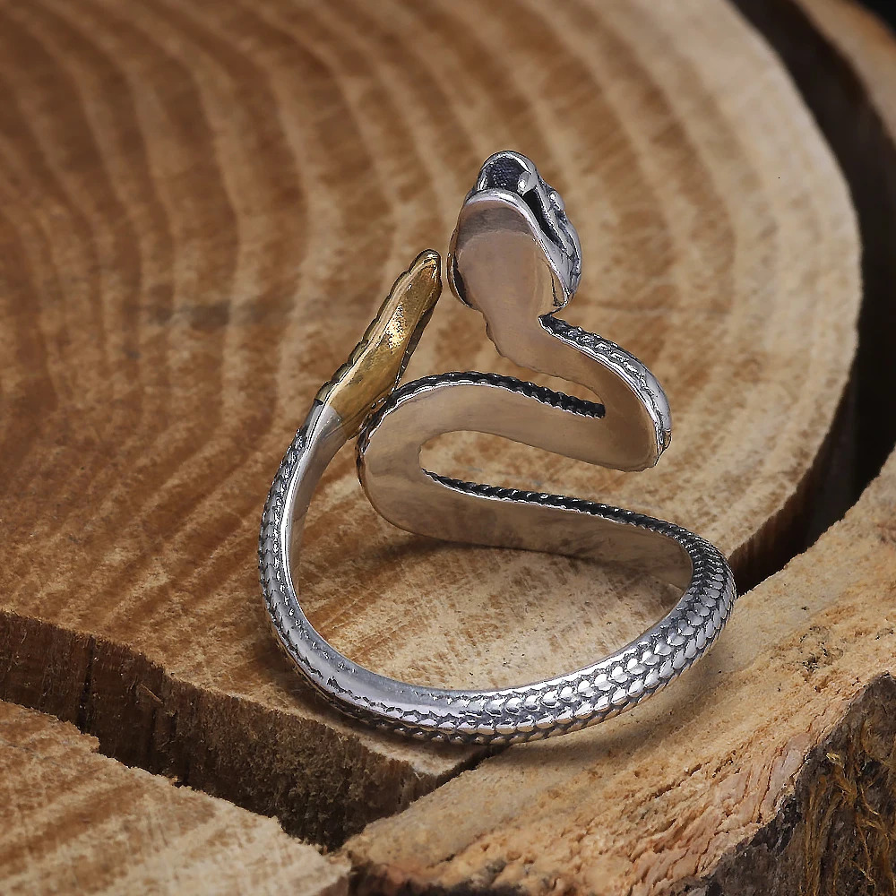925 sterling silver vintage rattlesnake ring unisex gothic snake finger opening ring cool animal jewelry 250220