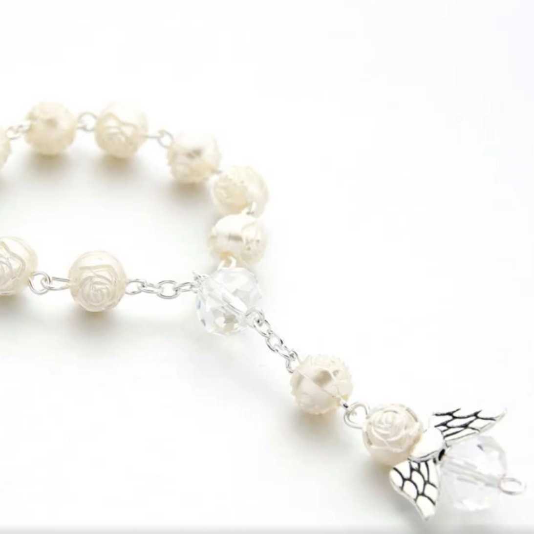 Charm Bracelets Hot selling Etsy Angel Baptism Gift Acrylic Rose Bead Bracelet Prayer Bead Love Angel Wings Bracelet H25220
