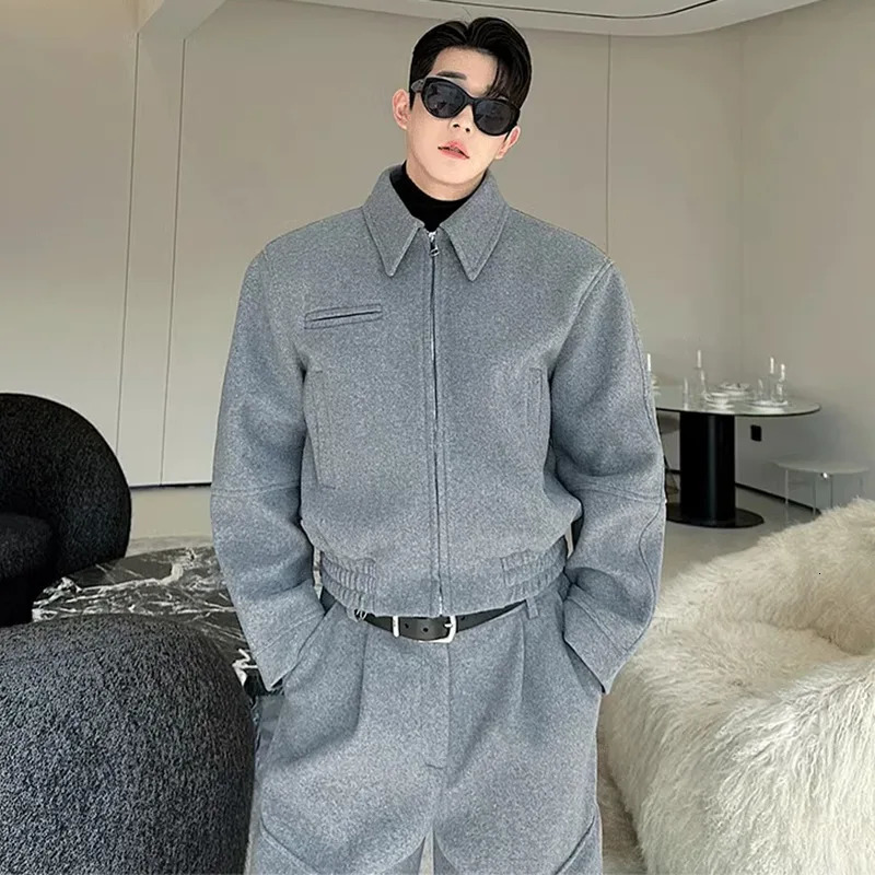 LUZHEN Woolen Casual Jacket Versatile Temperament Casual Vintage Big Pockets Decorate Wide Leg Pants Two-piece Set Male LZ8257 250220