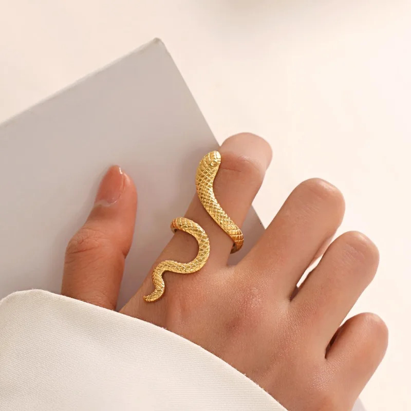 20pcs/lot Stainless Steel Gold Silver Color Snake Open Adjustable Ring for Women Men Fashion Jewelry Gift Wholesale 250220