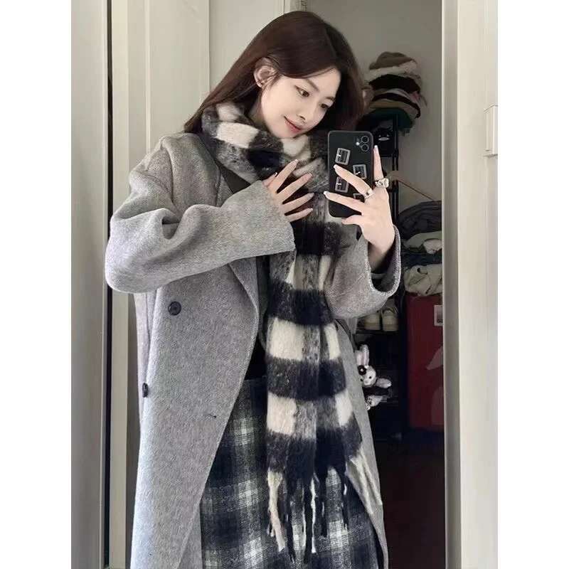 Plus Size Elegant Medium-Length Woolen Overcoat For Women 2024 Autumn/Winter New Style Loose-Fit Korean-Style Petite Jacket