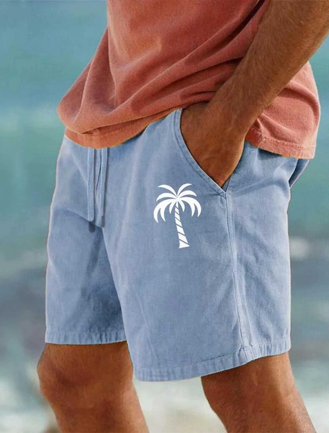 2024 Mens Coconut Tree 3D Printed Shorts Mens Summer Breathable Vintage Shorts Fitness Street Shorts Mens Clothing Mens X250220