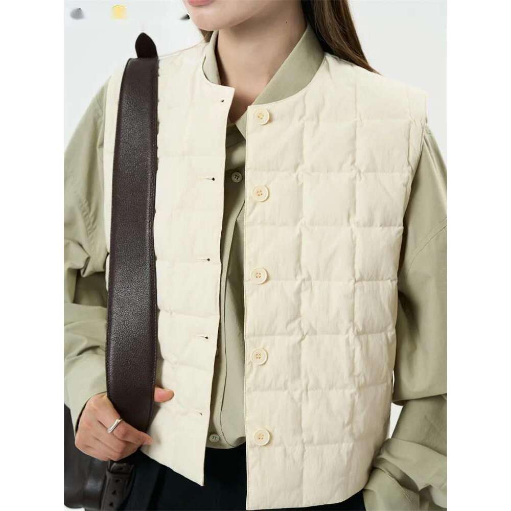 Hanorange 2025 Spring Art Designer Waffle Down Vest Women Casual Single Breasted Short Sleeveless Jacket White/Brown