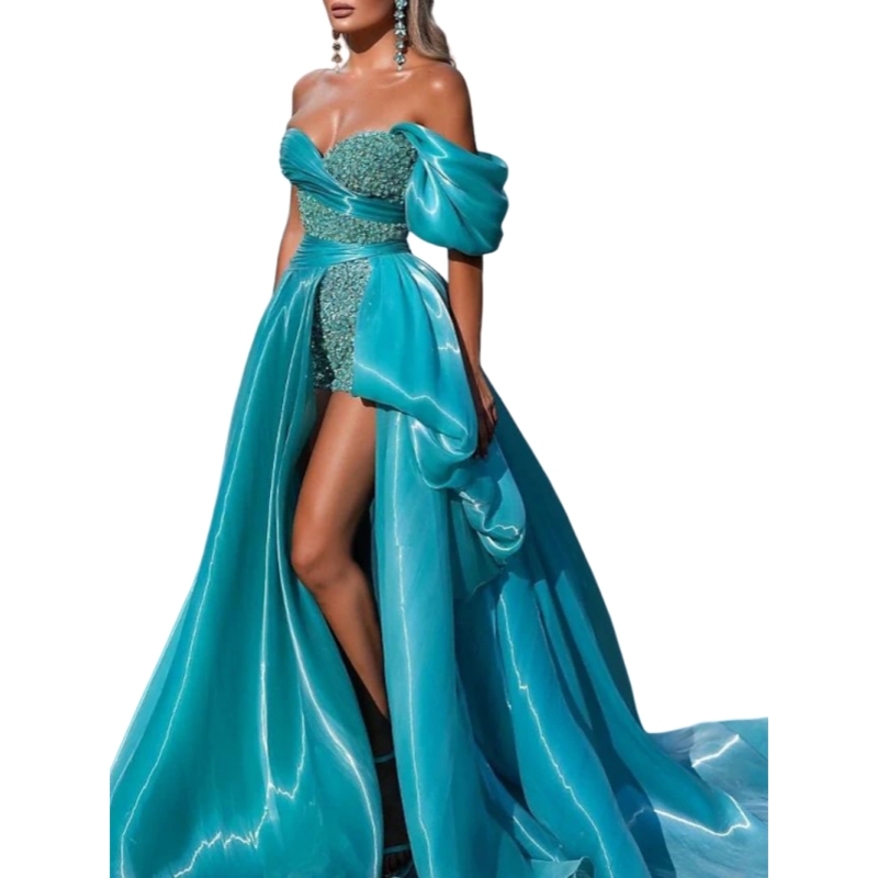 Ocean Green Short Prom Jumpsuits With Peplum Detachable Skirt 2025 One Shoulder Glitter Sequined Pageant Dress Special Occasion Dresses Evening Gown