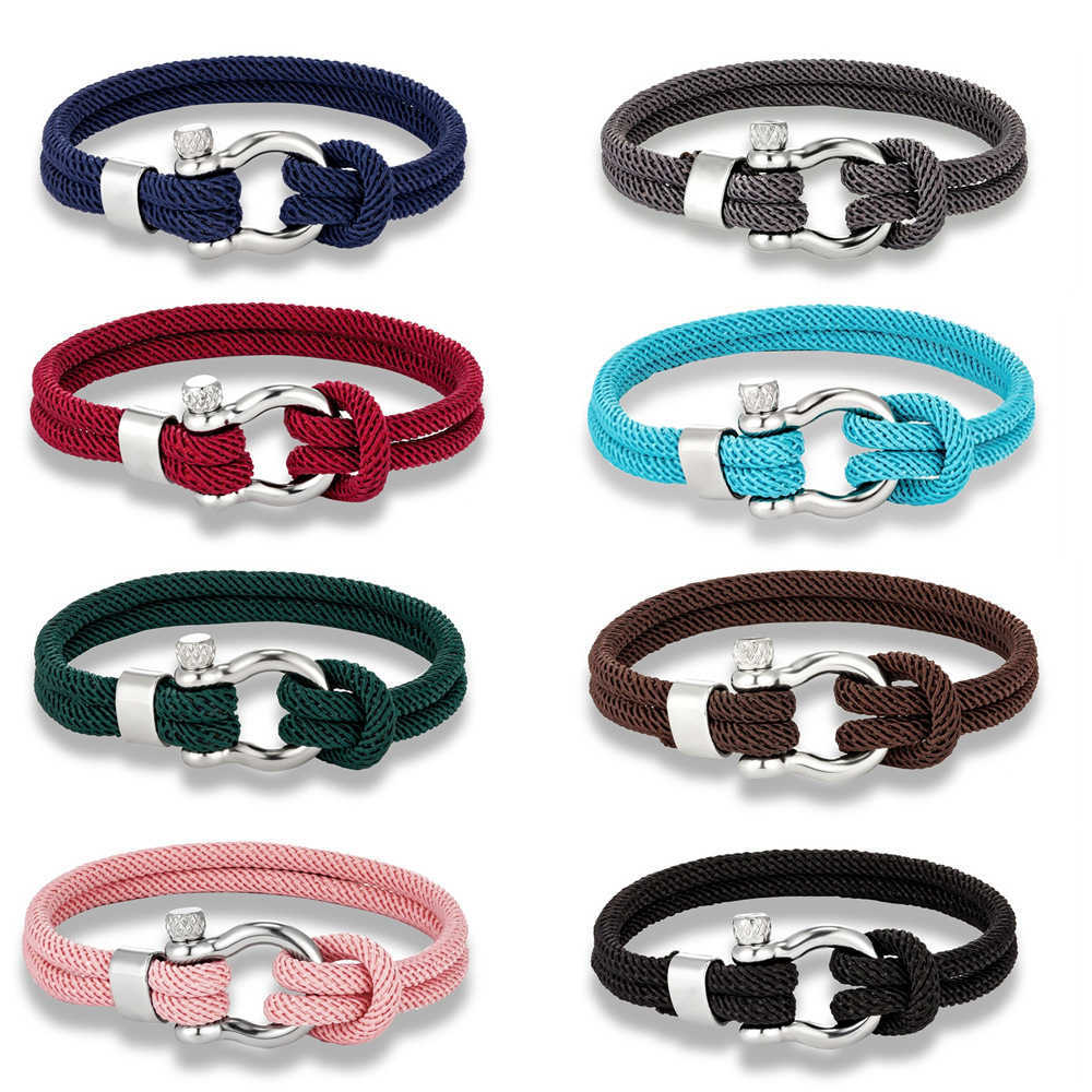 Charm Bracelets Stainless steel horseshoe buckle fashionable double-layer Milan rope outdoor mens bracelet H25220