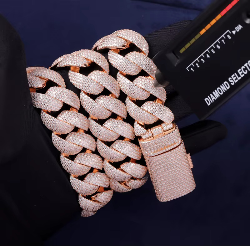Heavy Custom Pink 22mm Gold Plated D Color VVS Moissanite Iced Out Dia Cuban k Bracelet Necklace for Men