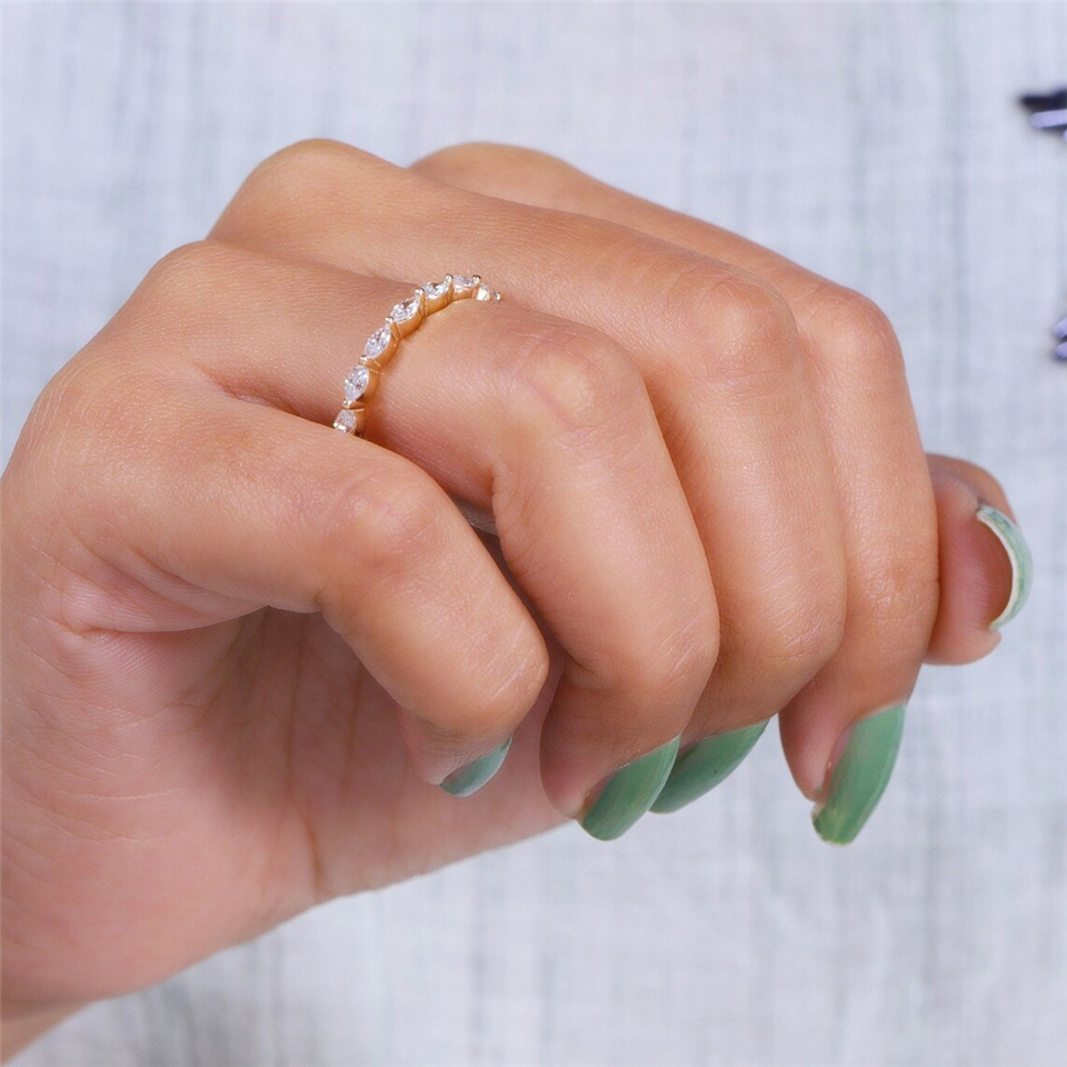 Jewelry 3.5*2.0mm Marquise Lab Diamond Ring 18K Real Gold Eternity Band Ring CVD HPHT Lab Diamond Stackable Dainty Wedding Women Gold Ring
