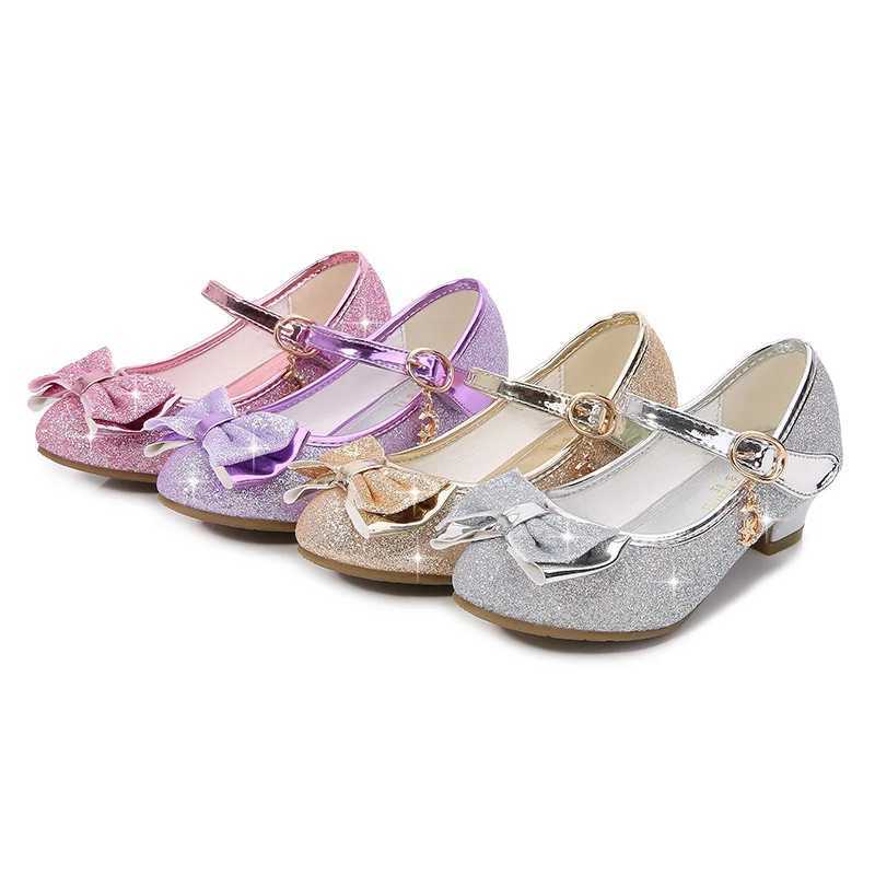 Girls Sandals Rhinestone Butterfly Latin Kids Shoes Children High Heel Princess Shoes Glitter Leather Party Dress Wedding X250220