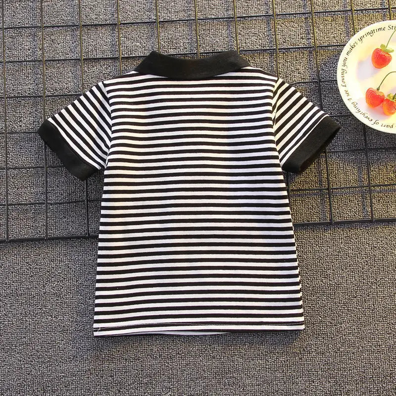 Boys Summer Sets Children Lapel Striped Top Solid Colour Trousers Two-Piece Baby Fashion Casual Suit 12M-5 Years Old 250219